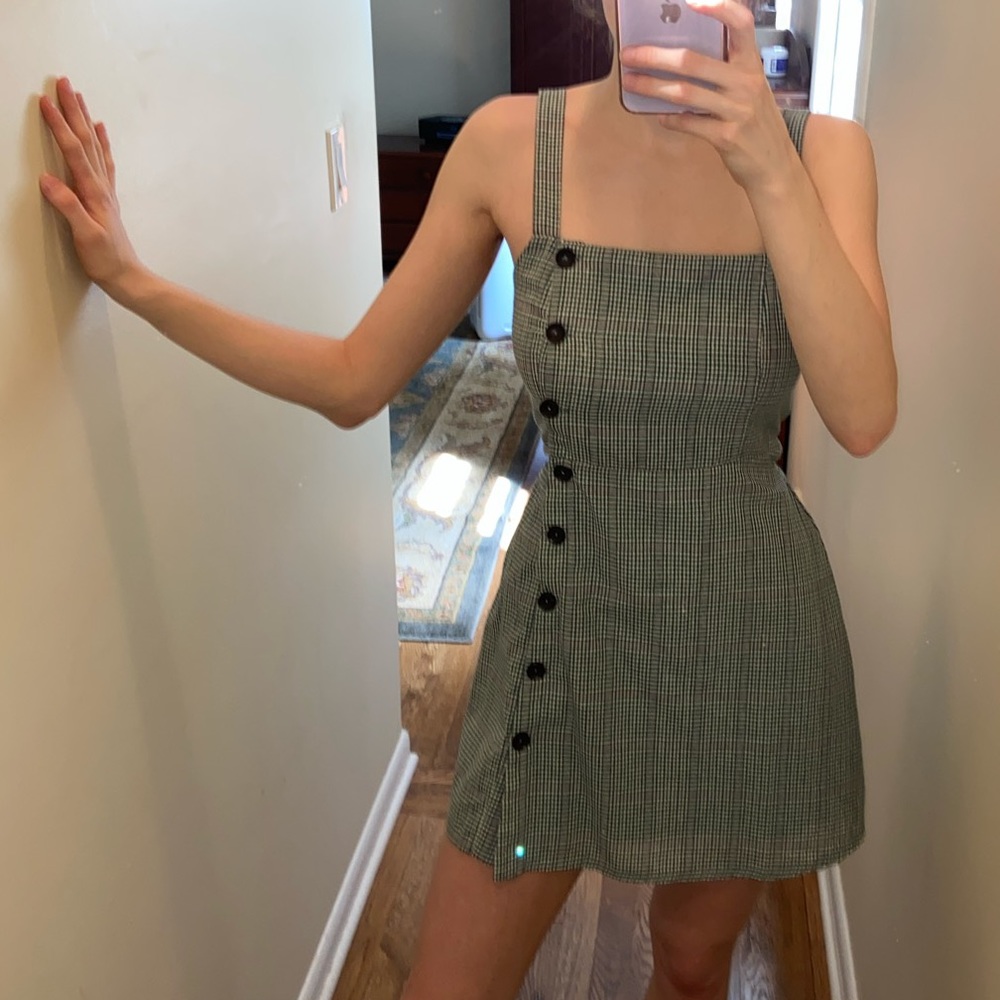 Green and black and white plaid summer dress